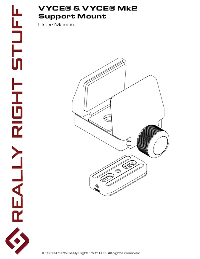 VYCE User manual from Really Right Stuff Cover page.
