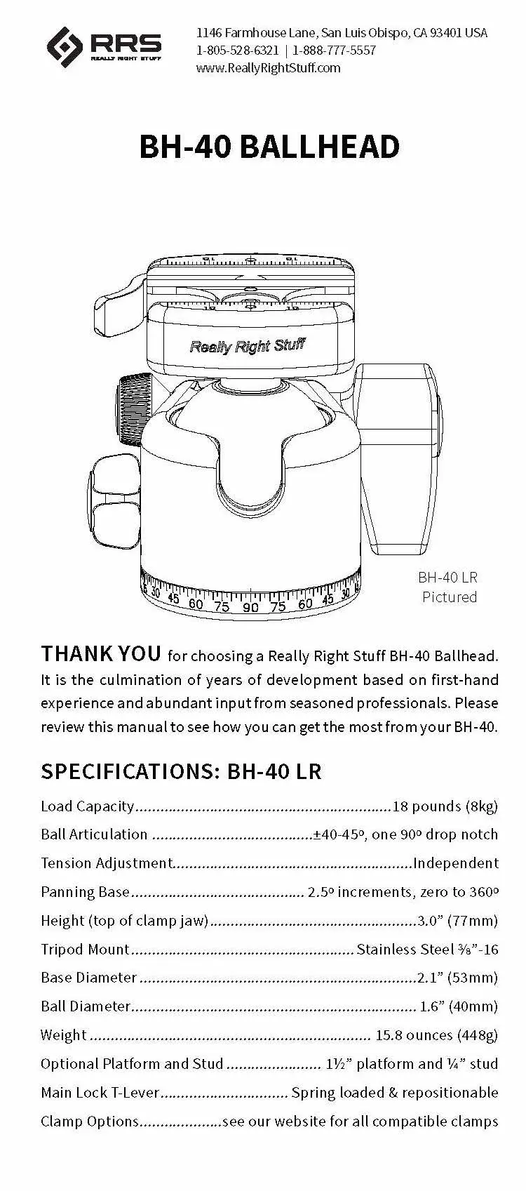 Specifications of the BH-40