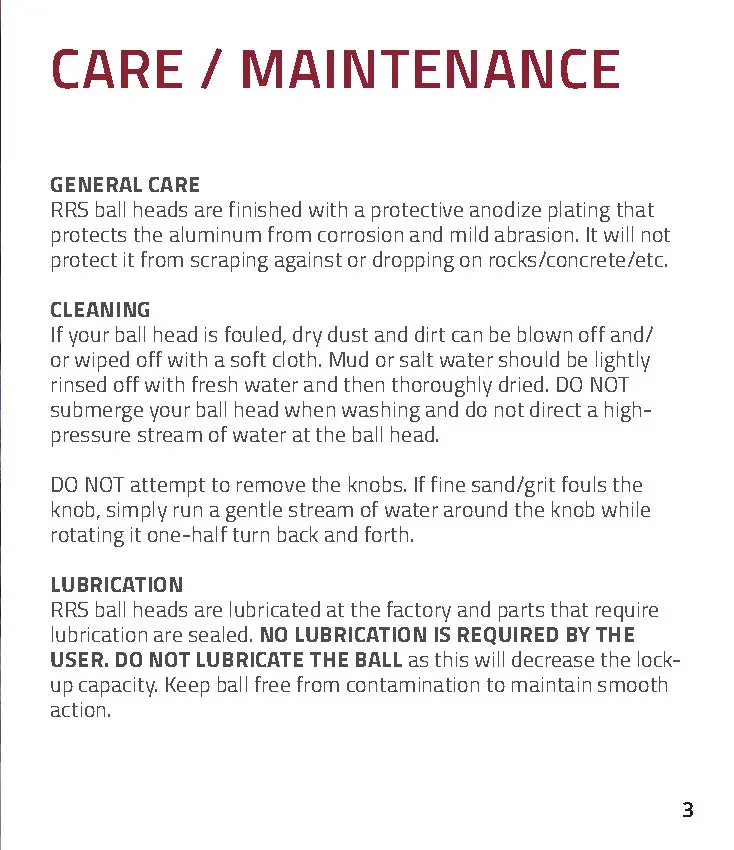 information for care and maintenance
