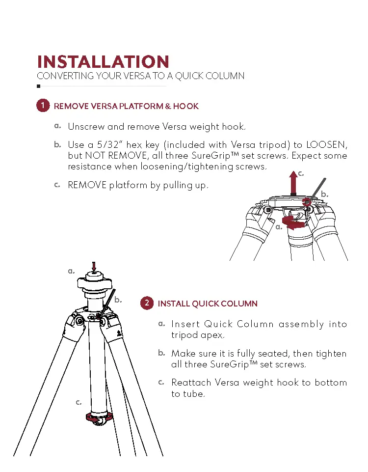 installing the quick column